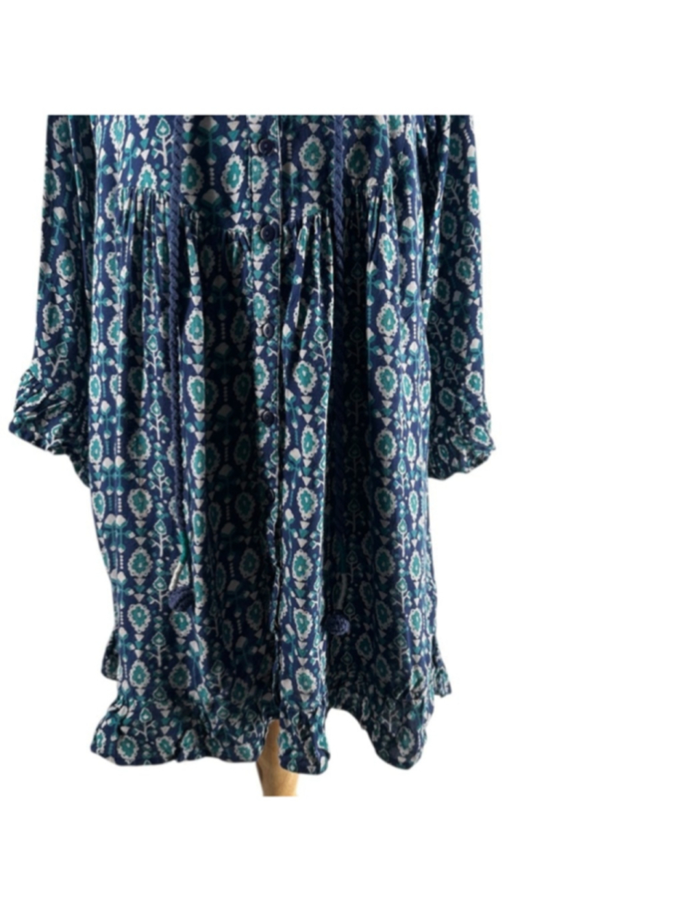 Roxy Blackbird Dress Blue Boho Floral Print beach cover up surf sz sm - Picture 7 of 12